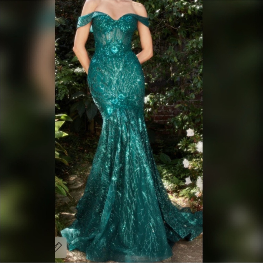 Sparkly green prom dress, pageant evening gown, military ball or formal dress